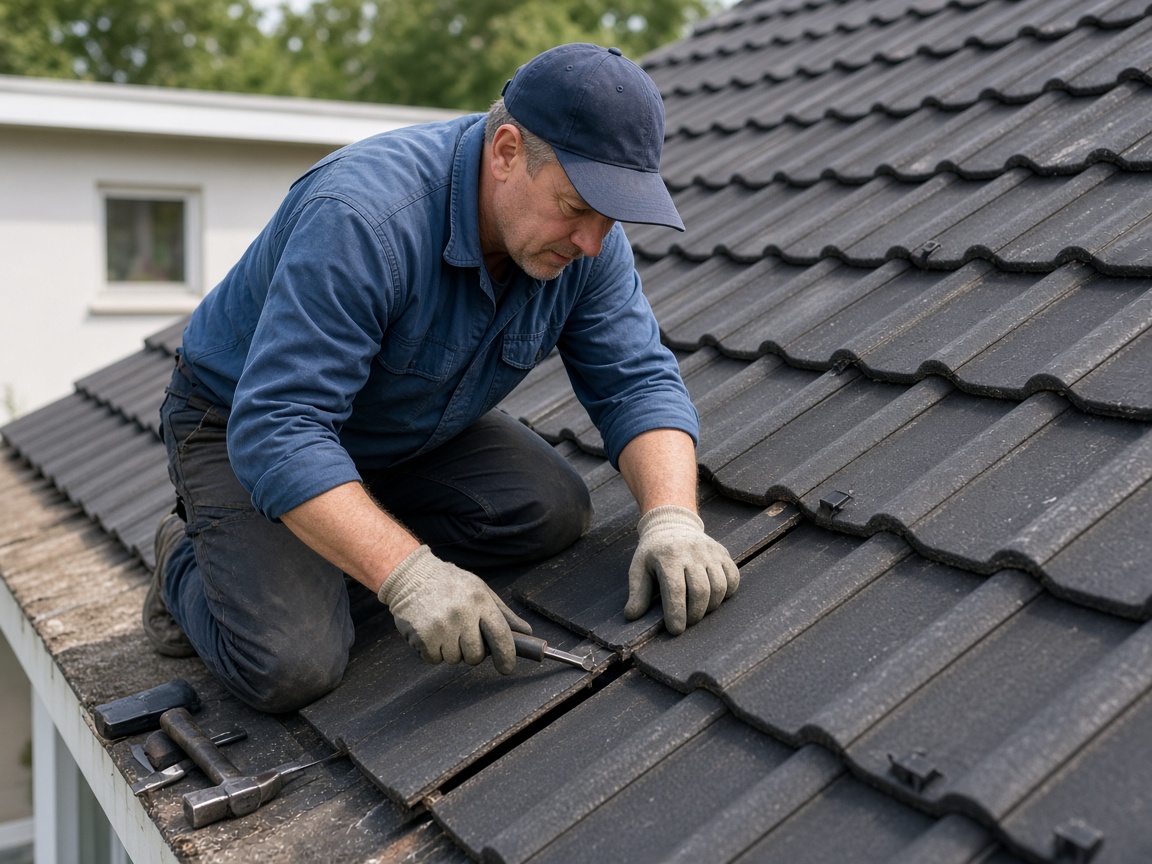 Craftsman installing roof tiles during a home improvement project