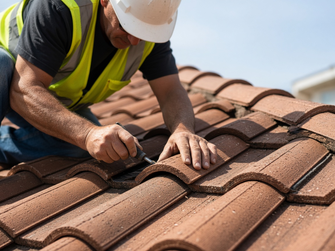 Roof tile replacement on a family home