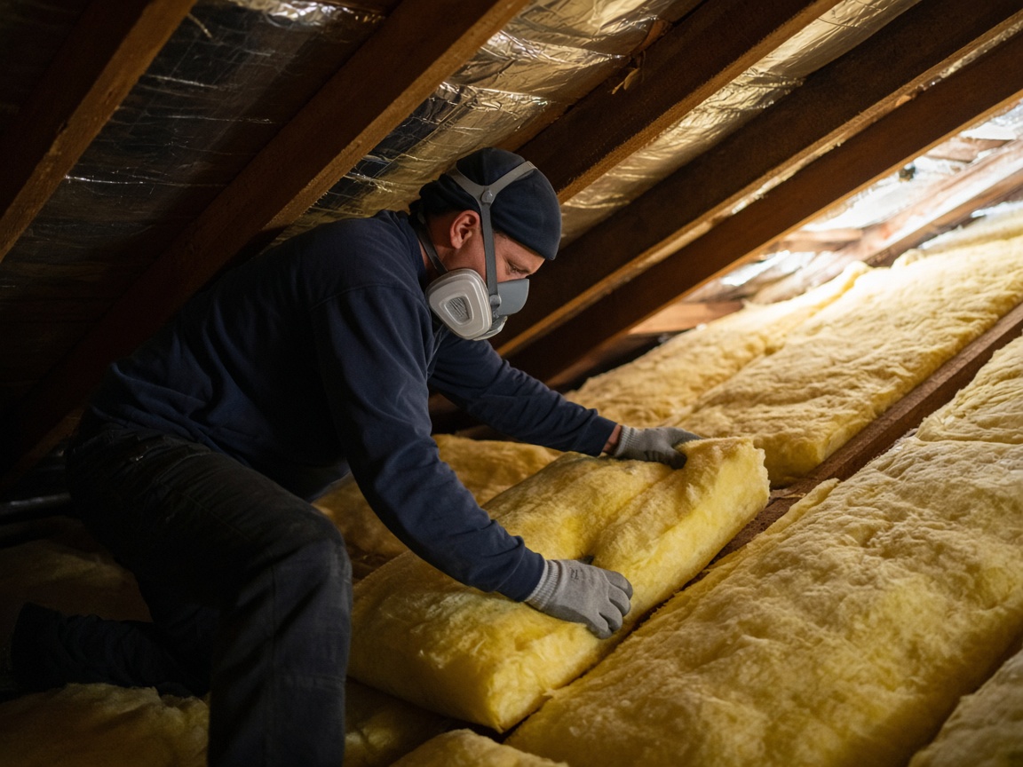 Attic insulation being installed