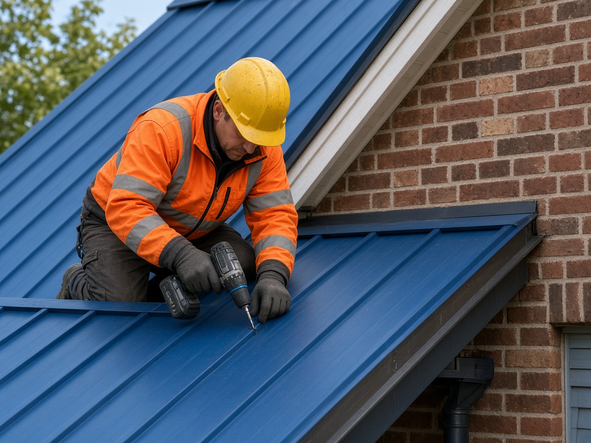 Blue metal roofing