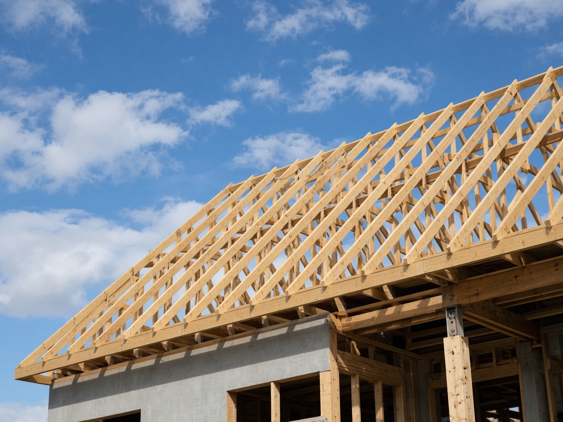 Timber roof trusses on a home under renovation